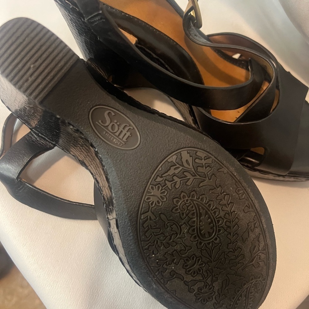 Söfft Black Leather Crisscross Slingback Wedge Sandals Comfort Size 6.5 - Picture 6 of 8